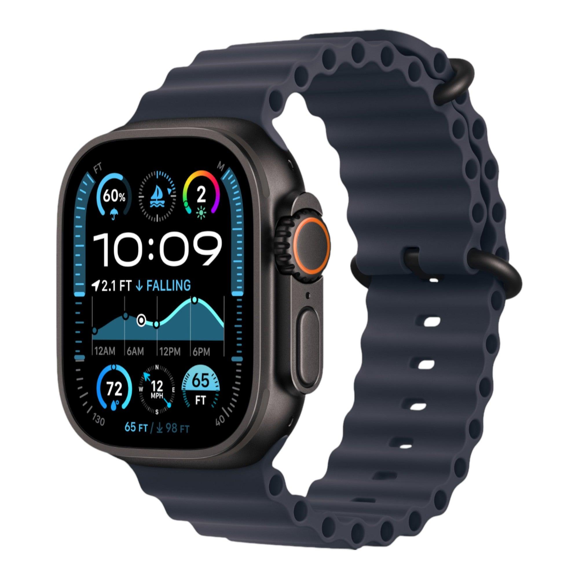 Apple Watch Ultra 2 GPS + Cellular, 49mm Black Titanium Case with Navy Ocean Band - alAsil